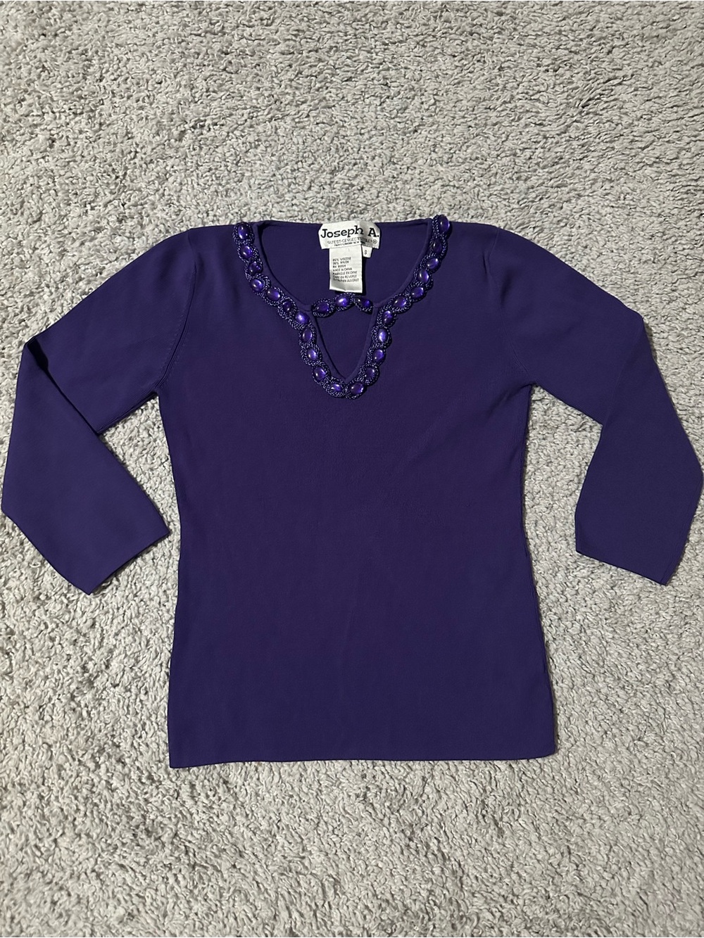 Vintage 2000s Joseph Purple Beaded V-Neck Long Sleeve Top